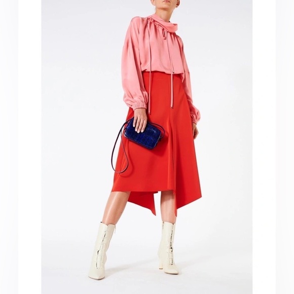 Tibi Navy Bonded Satin High Waisted Draped Skirt 2 - Picture 3 of 10